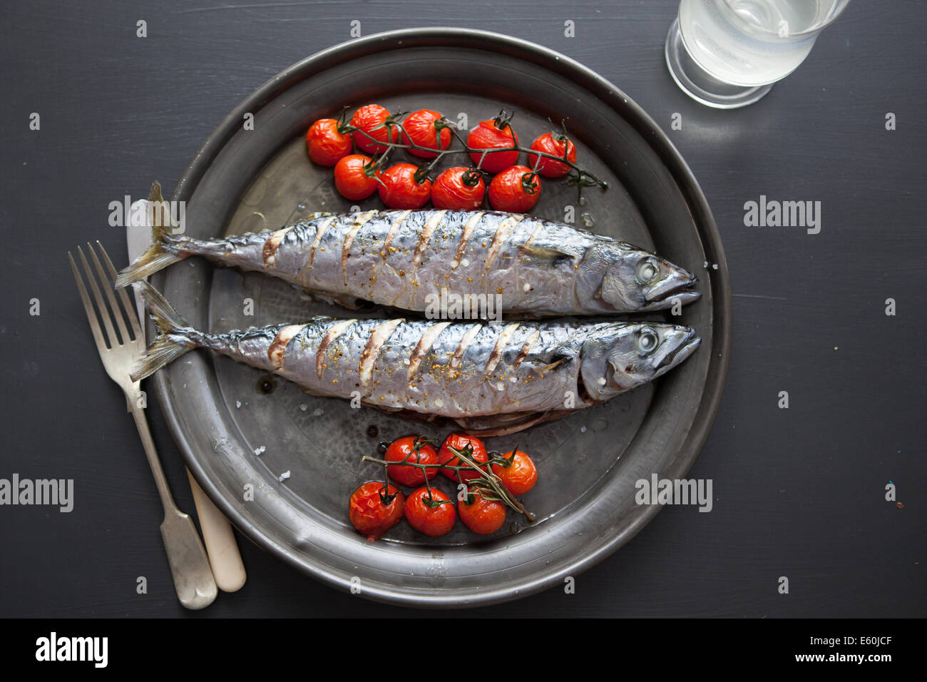 a plate of fresh mackerel Stock Photo