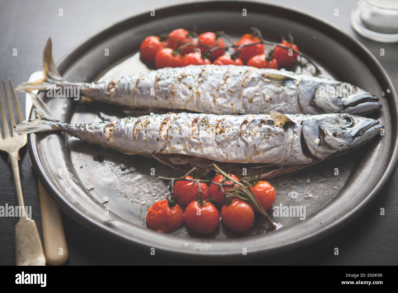 a plate of fresh mackerel Stock Photo