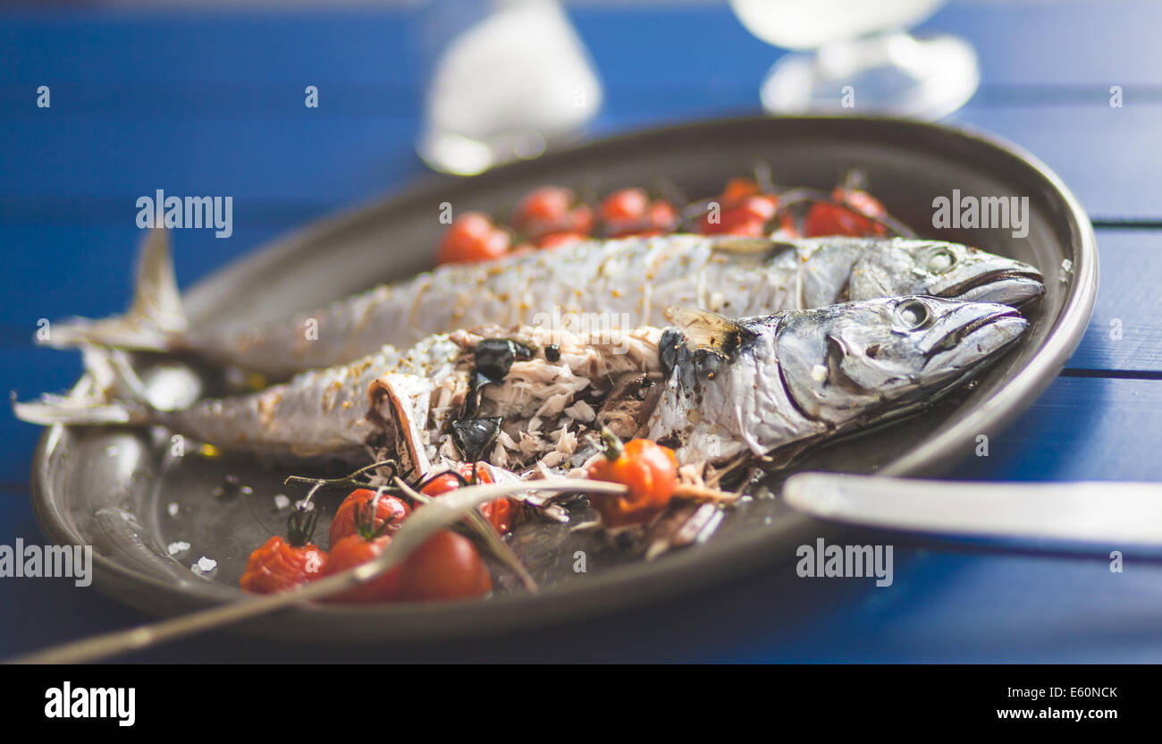 a plate of fresh mackerel Stock Photo