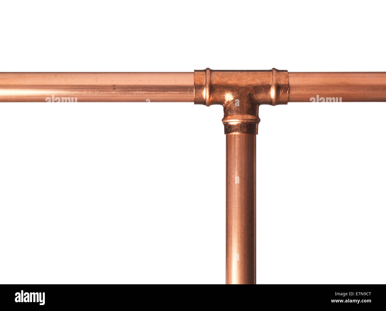 Copper pipe on white with connector Stock Photo