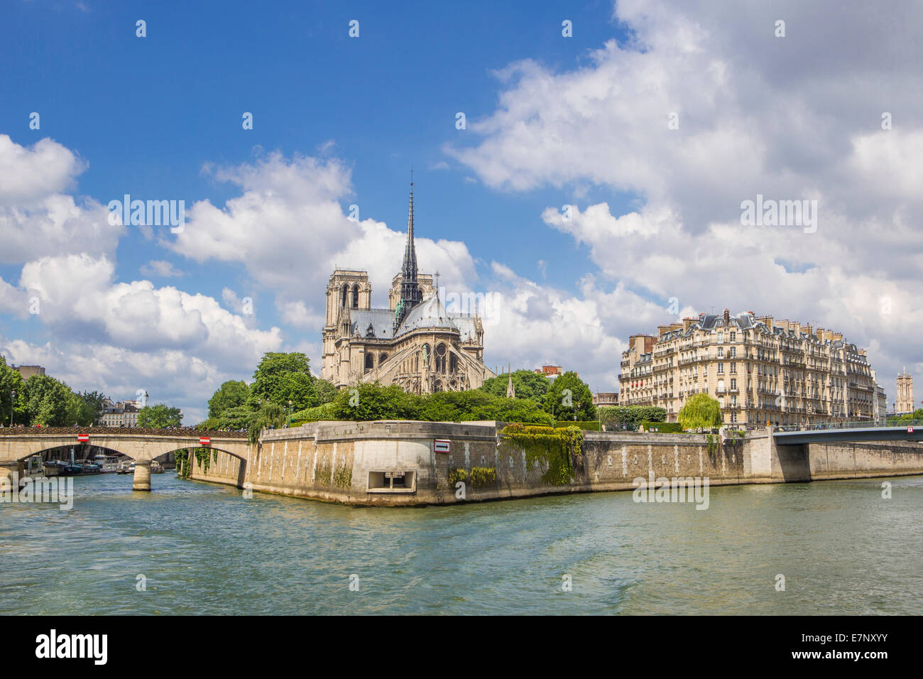 Cathedral, City, France, Notre Dame, Paris, architecture, bridge, cite, downtown, Seine, tourism, travel Stock Photo