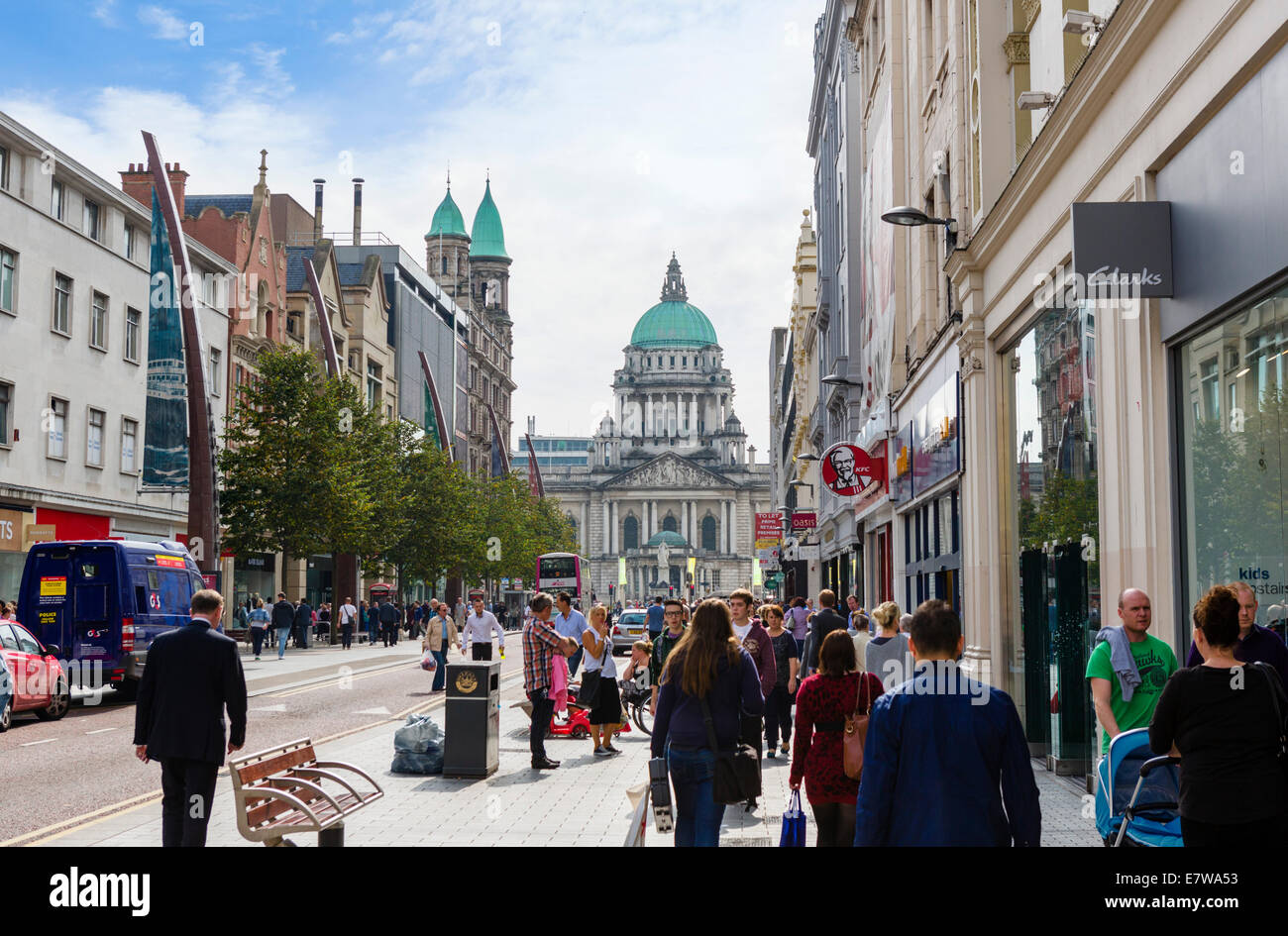 Donegall Place looking towards City Hall, Belfast, Northern Ireland, UK Stock Photo