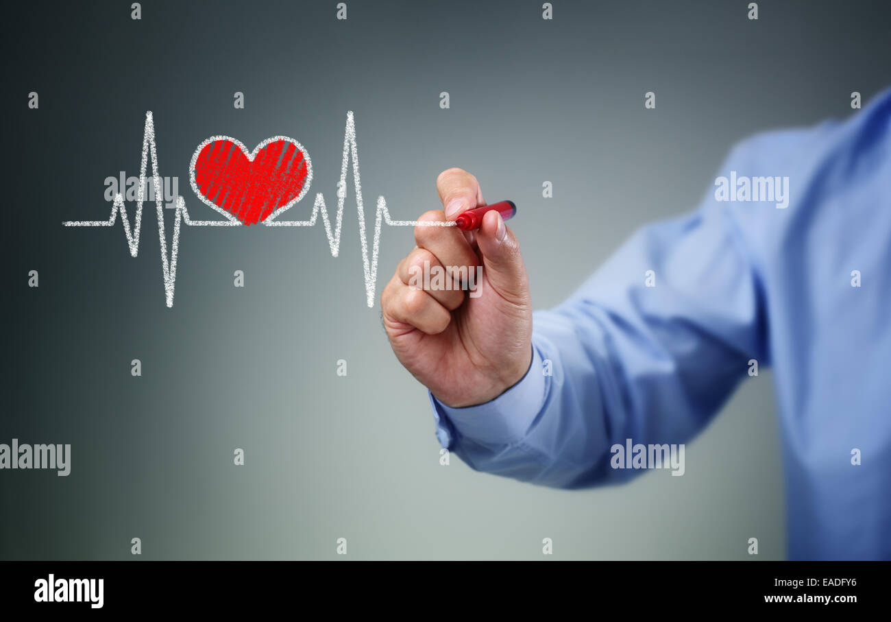 Hand drawing heartbeat Stock Photo