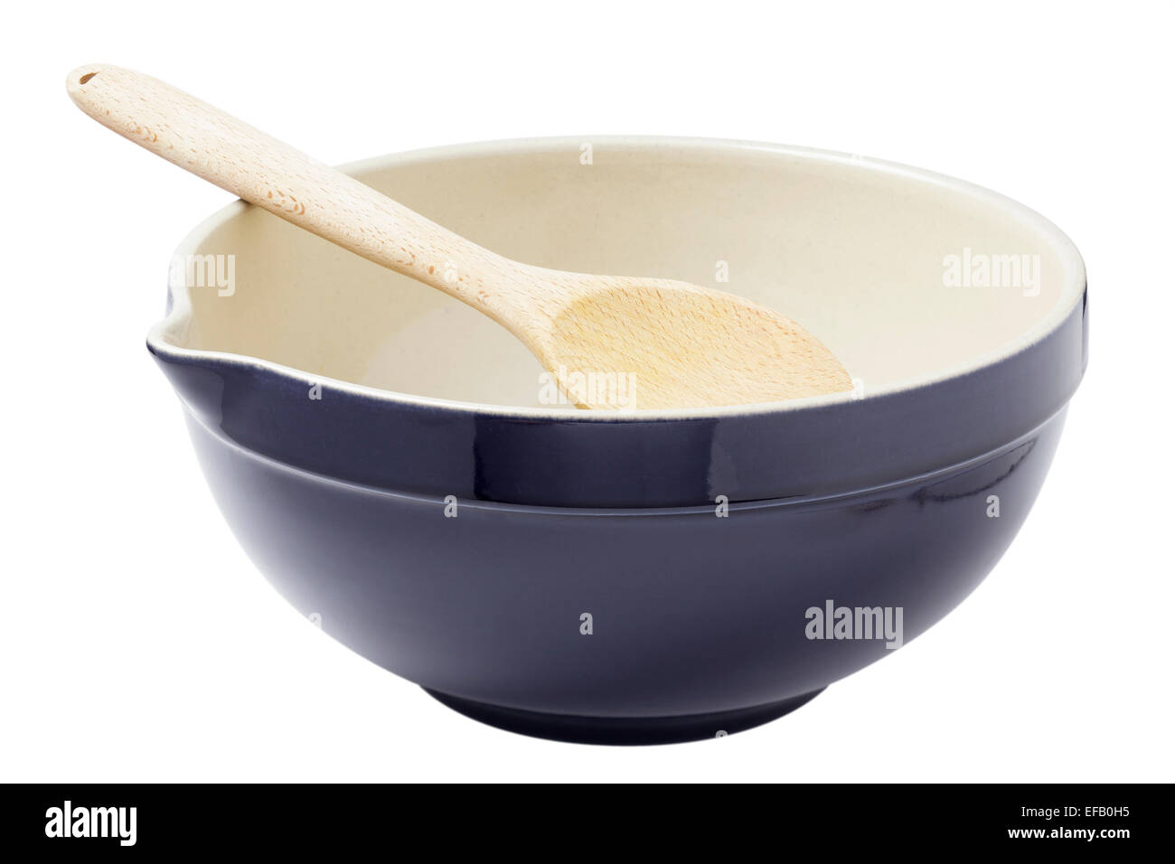 mixing bowl and wooden spoon Stock Photo