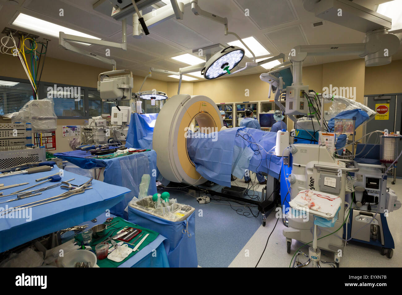 Englewood, Colorado - A CT scan machine, the Stealth O-arm spinal navigation, is used to obtain imaging before spine surgery. Stock Photo