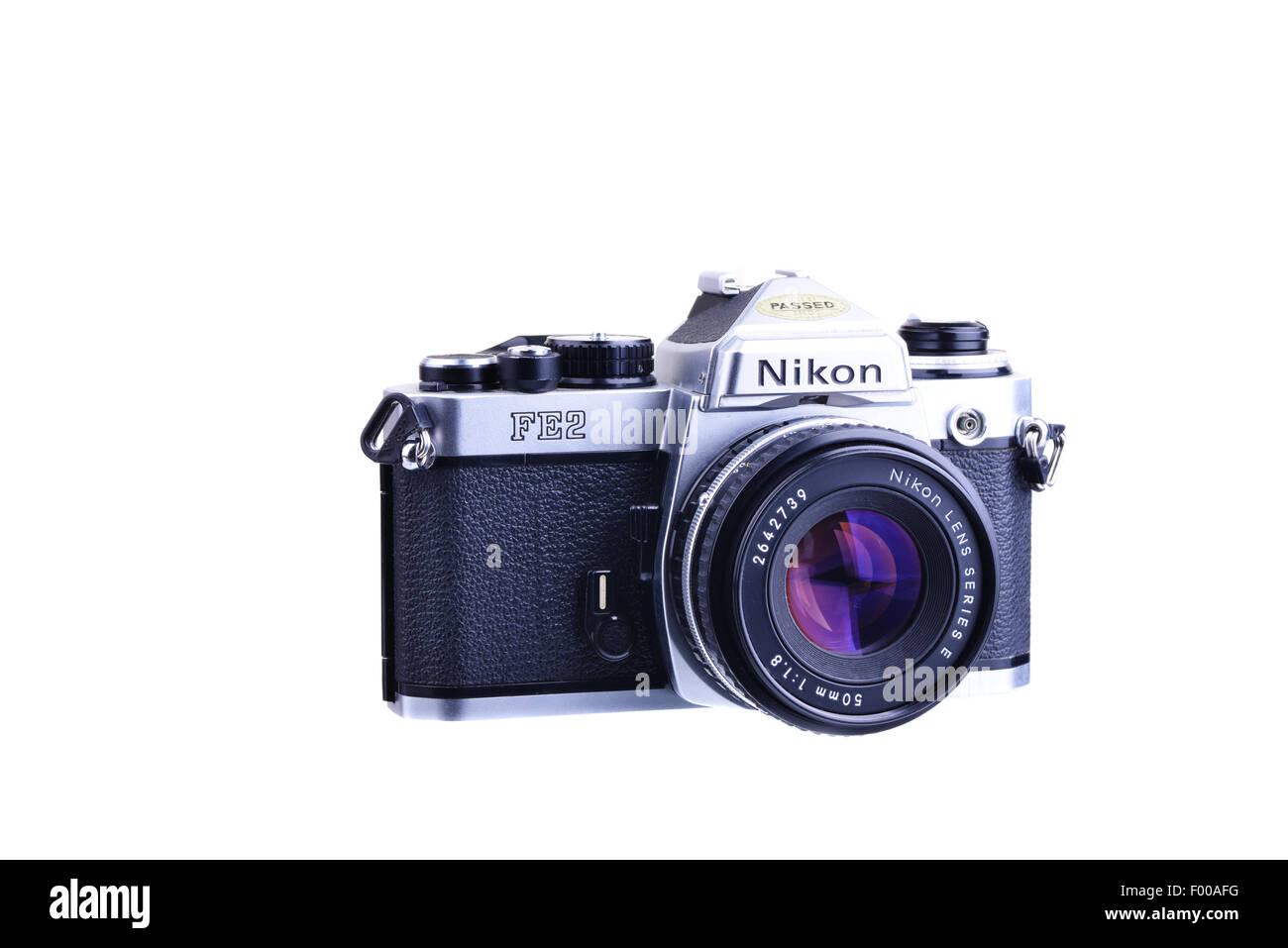 PANAMA, PANAMA - JULY 30, 2015: The Nikon FE2 is  an advanced semi-professional level, interchangeable lens, 35 mm film, single Stock Photo