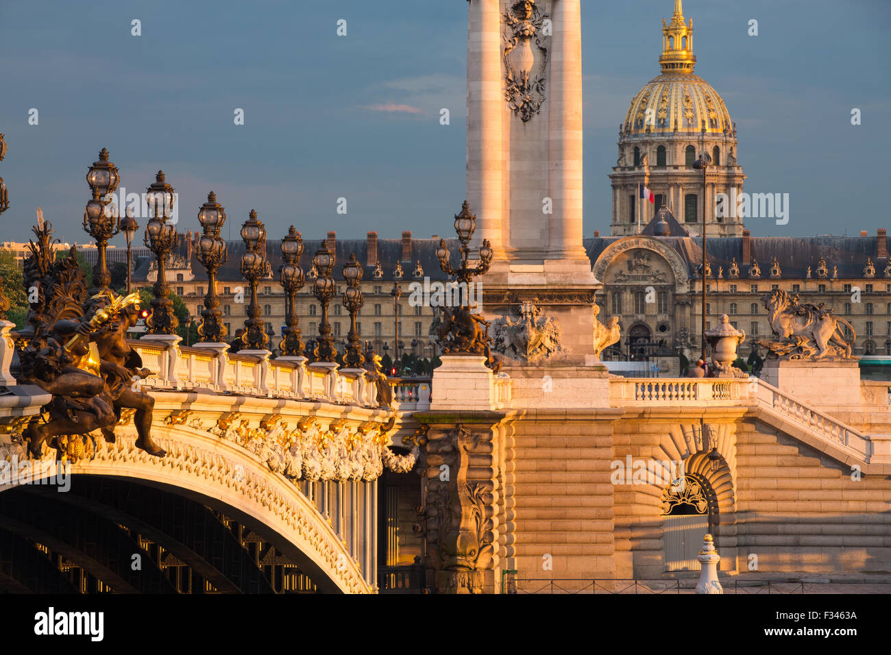 Pont Alexandre III, looking toward Les Invalides over the River Seine, Paris, France Stock Photo