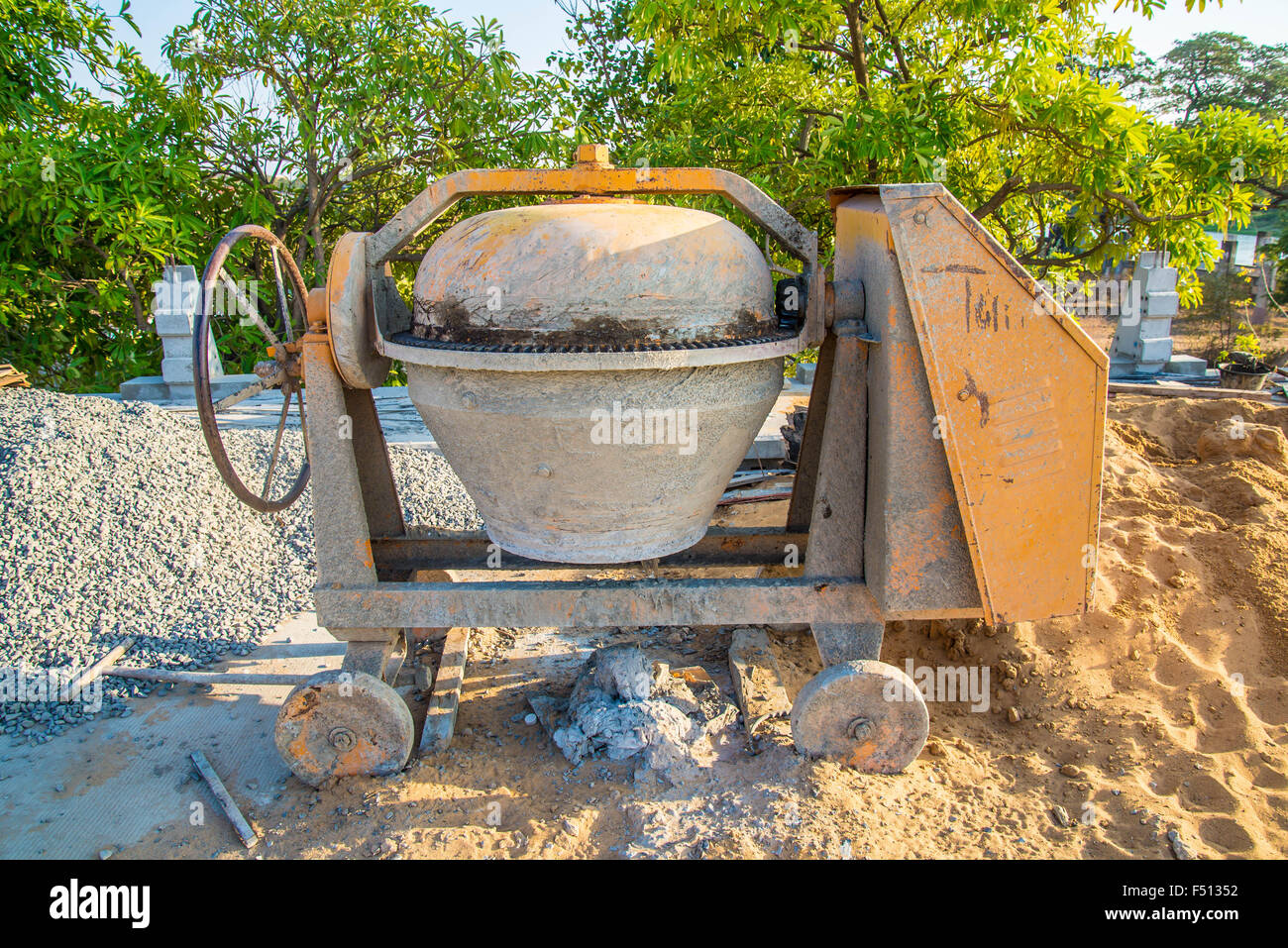 Mixing the cement used in construction. Stock Photo