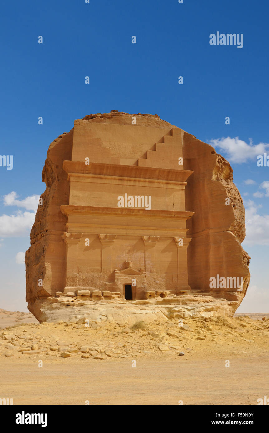 Qasr al Farid, biggest tomb in Archeological site Mada'in Saleh, saudi arabia Stock Photo