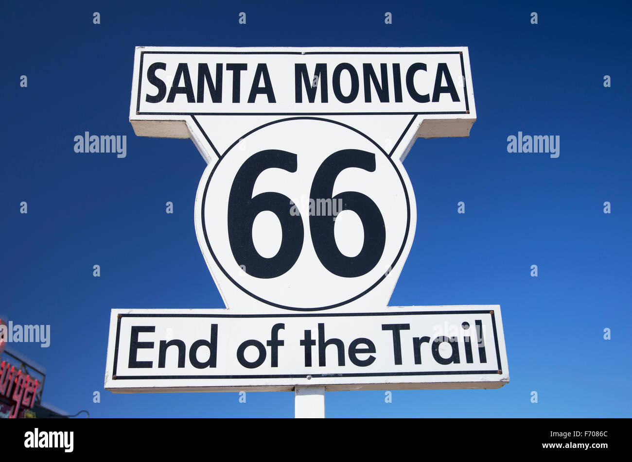 Santa Monica, California, USA 5/2/2015, Route 66 sign Santa Monica Pier, end of famous Route 66 highway from Chicago Stock Photo