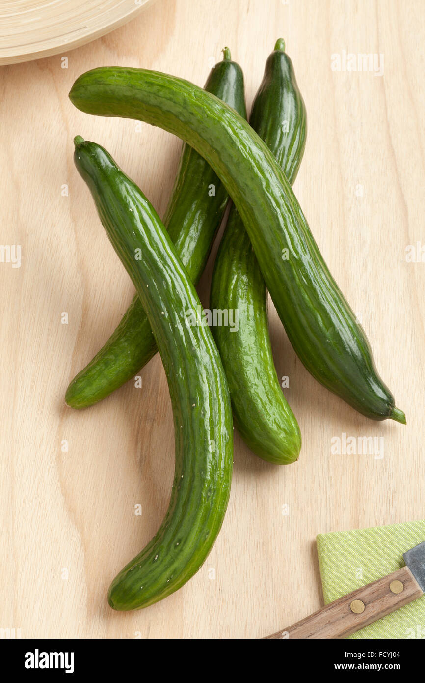 Homegrown fresh organic cucumbers Stock Photo