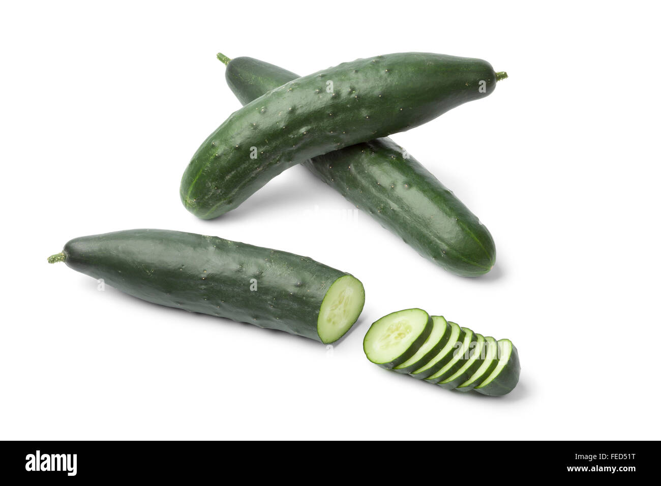 Fresh homegrown cucumbers on white background Stock Photo