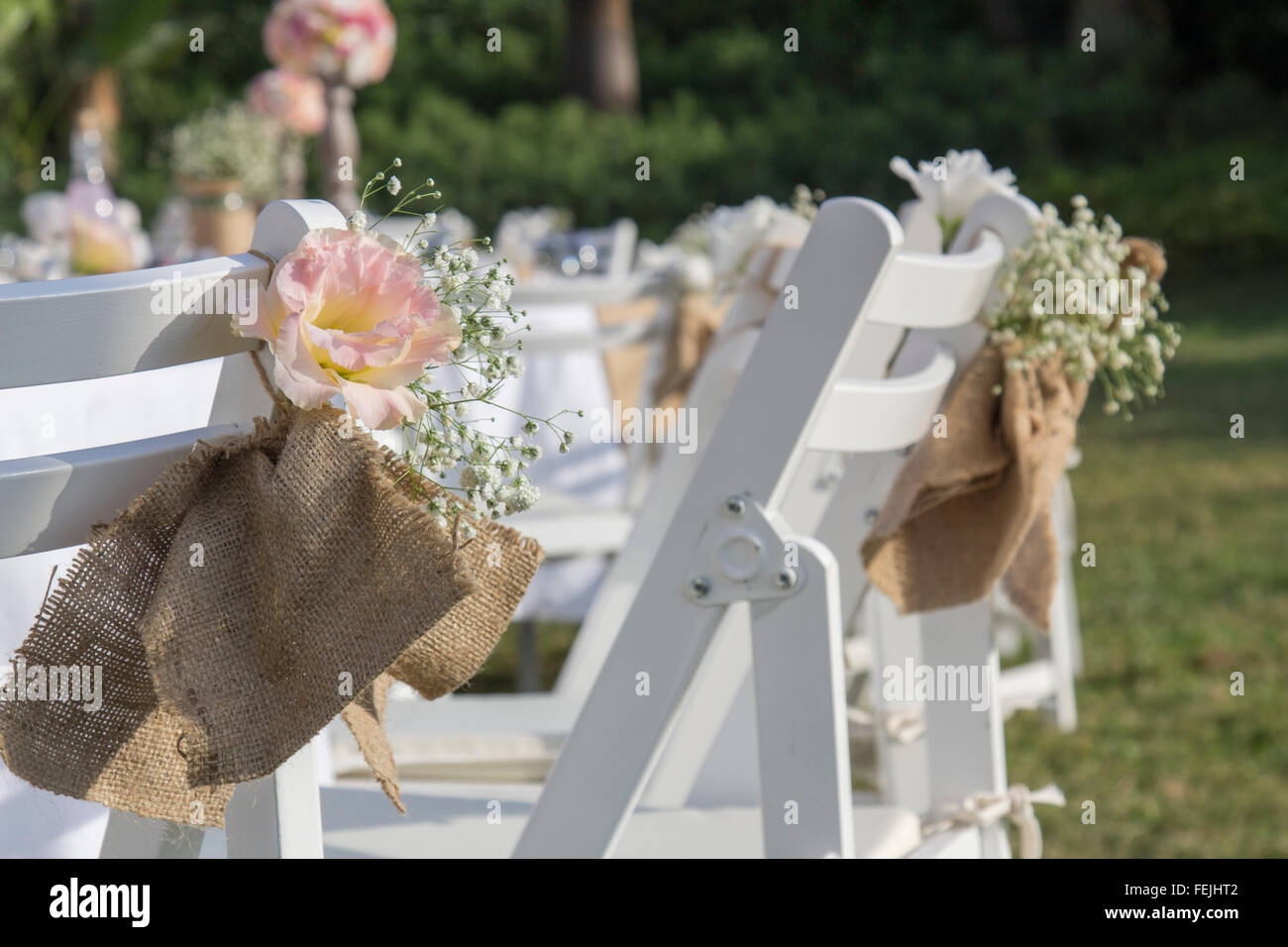 summer wedding table setting outdoor Stock Photo