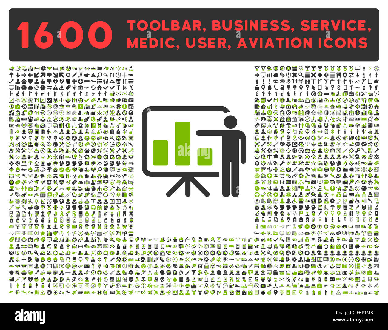 Presentation Icon with Large Pictogram Collection Stock Photo