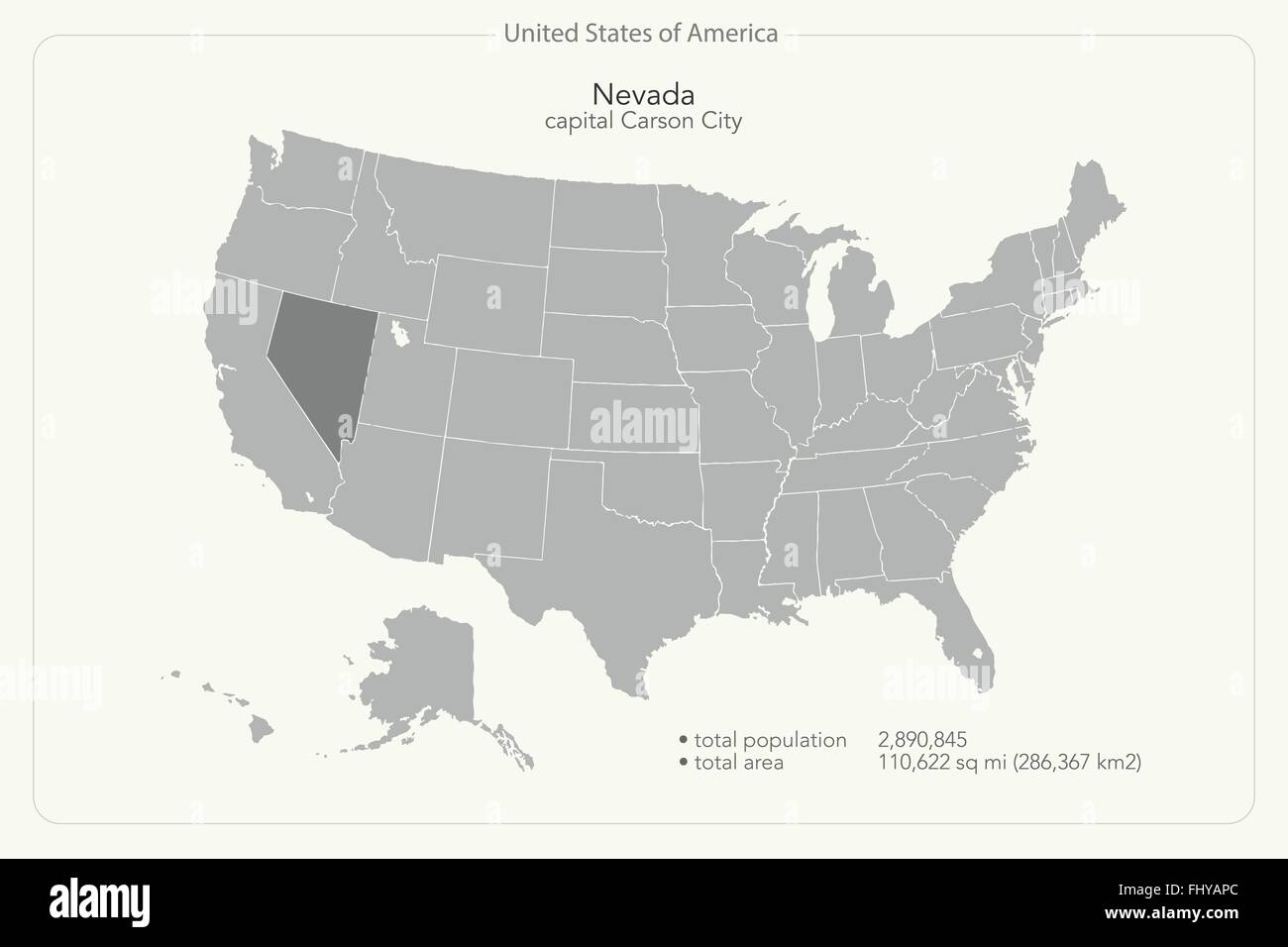 United States of America isolated map and Nevada State territory. vector USA political map. geographic banner template Stock Vector