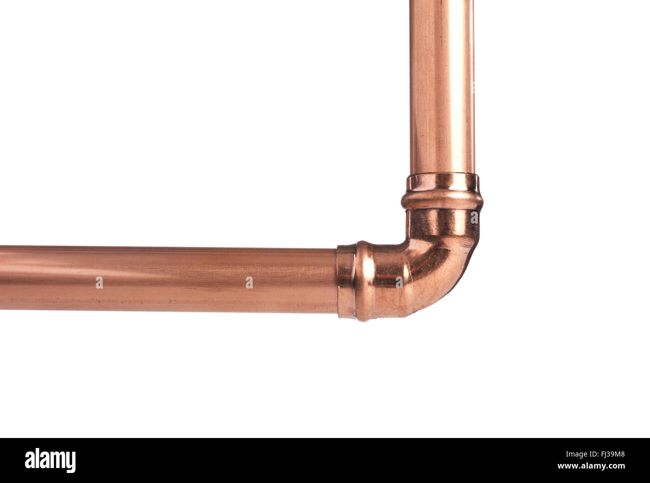 Copper pipe on white with connector Stock Photo