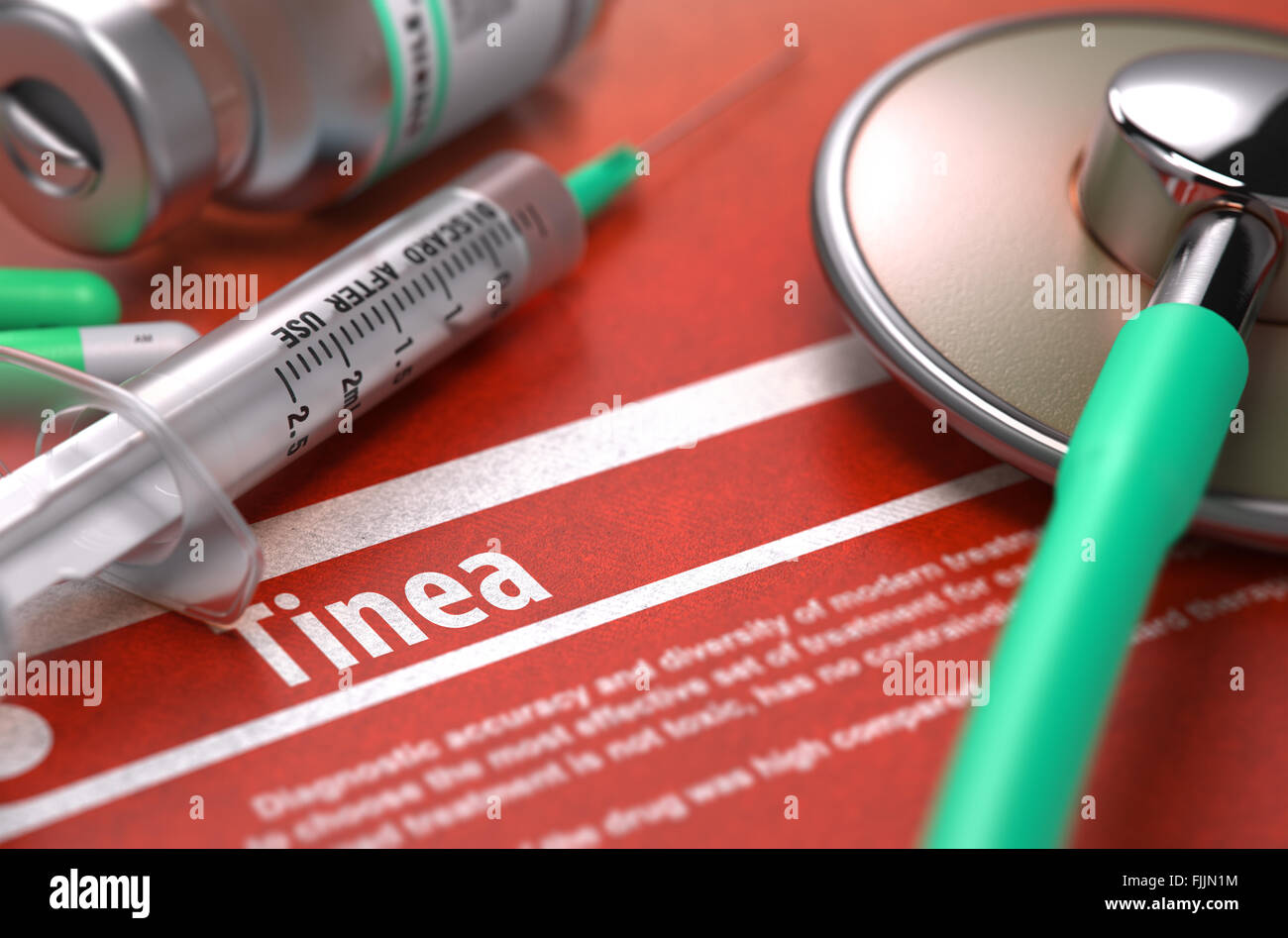 Tinea - Printed Diagnosis on Orange Background. Stock Photo