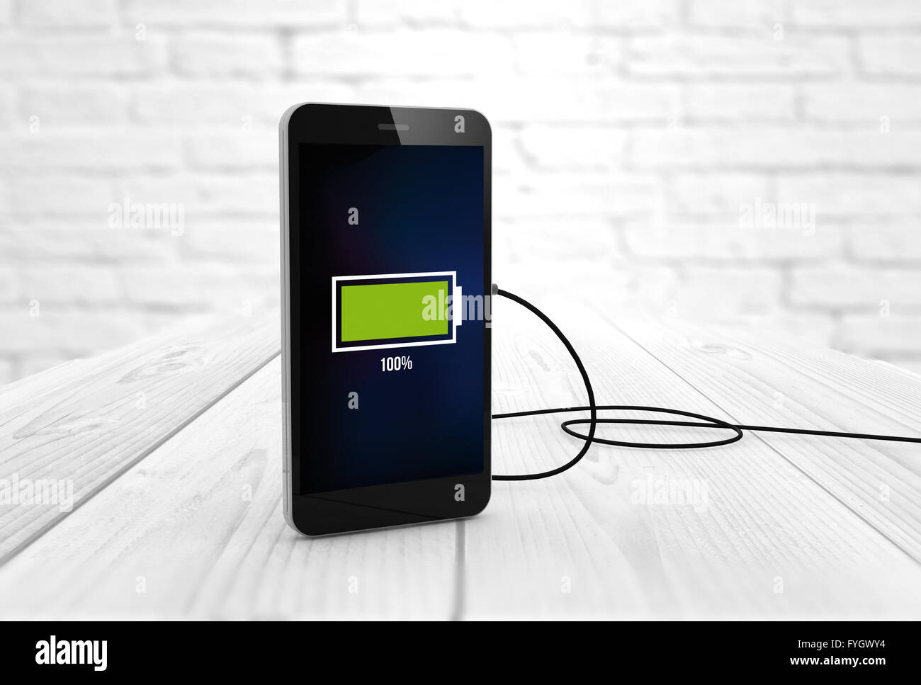 Phone charging digitally generated. All screen graphics are made up. Stock Photo