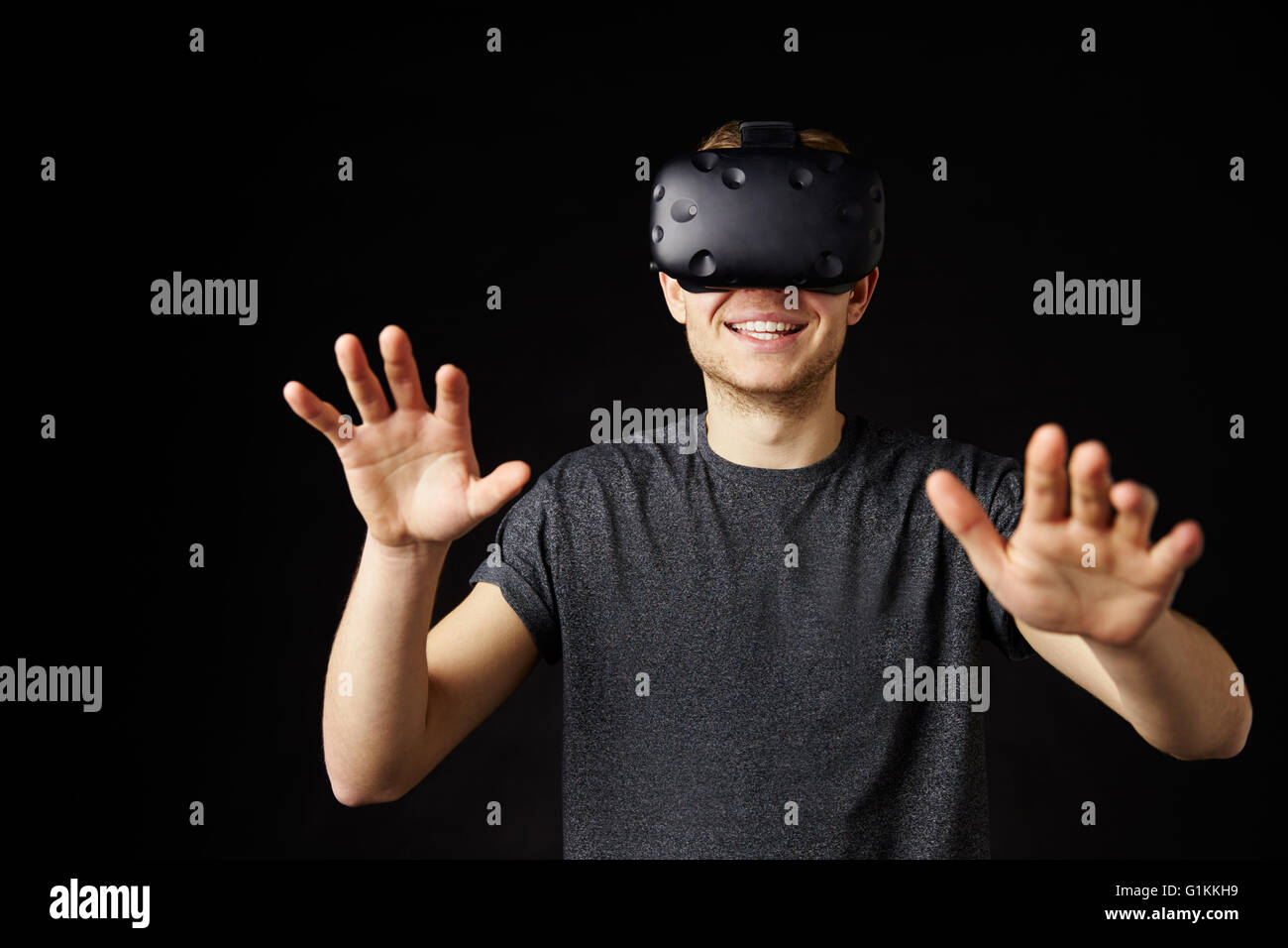 Young Man Wearing Virtual Reality Headset Stock Photo