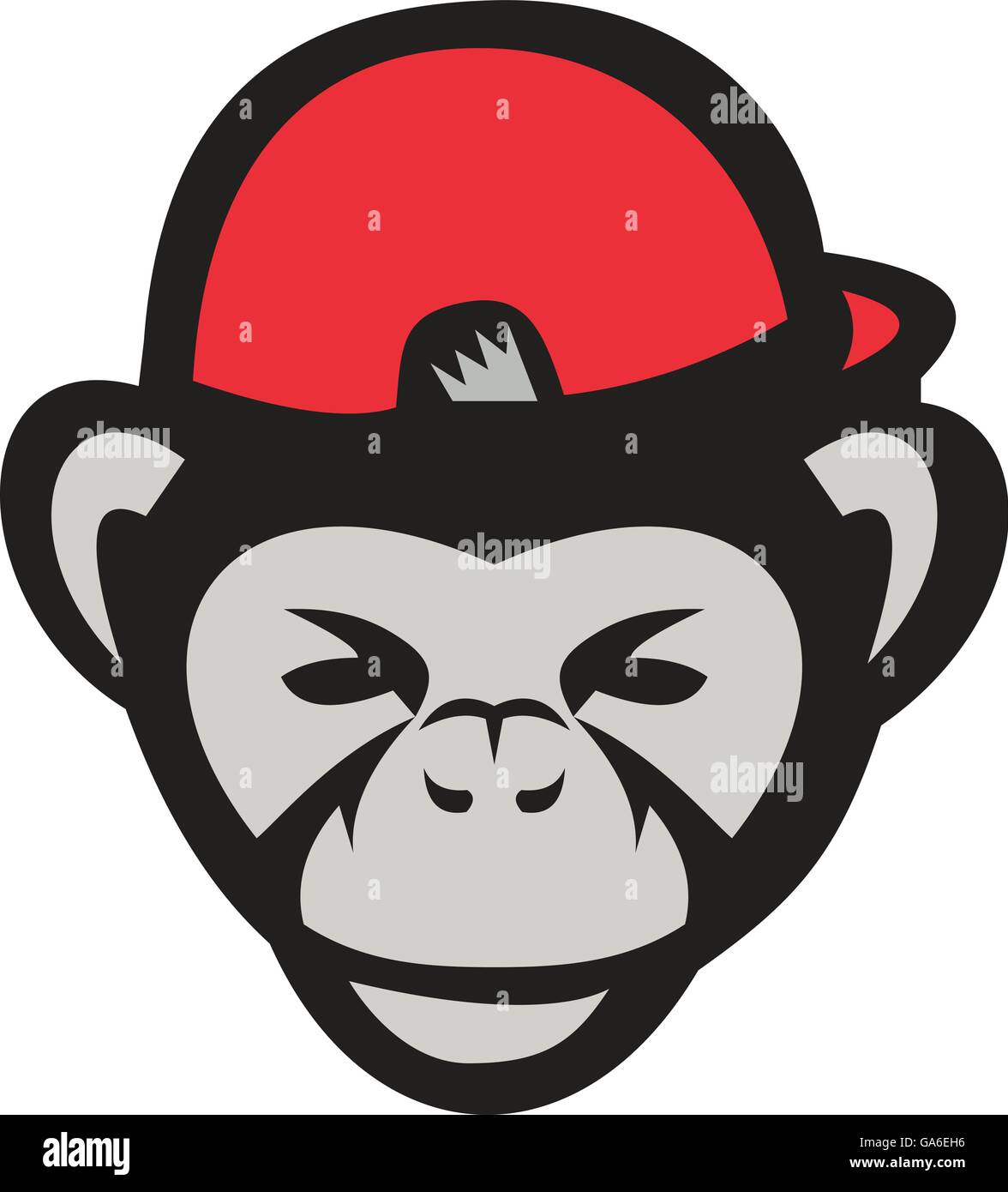 Illustration of head of a chimpanzee baseball player wearing baseball cap viewed from front set on isolated white background done in retro style. Stock Vector