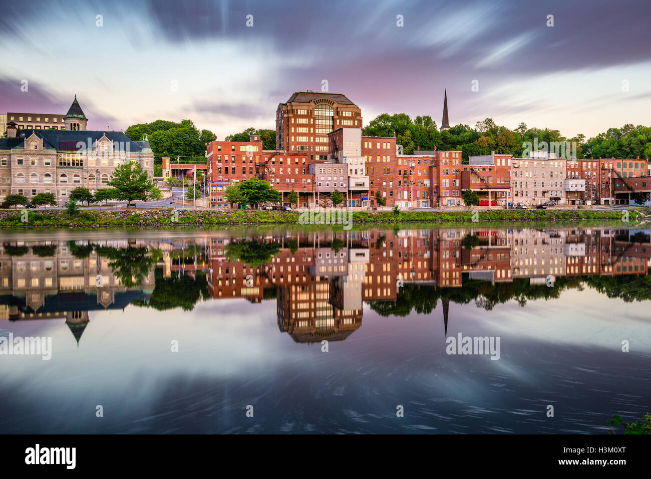 Augusta, Maine, USA downtown skyline on the Kennebec River. Stock Photo