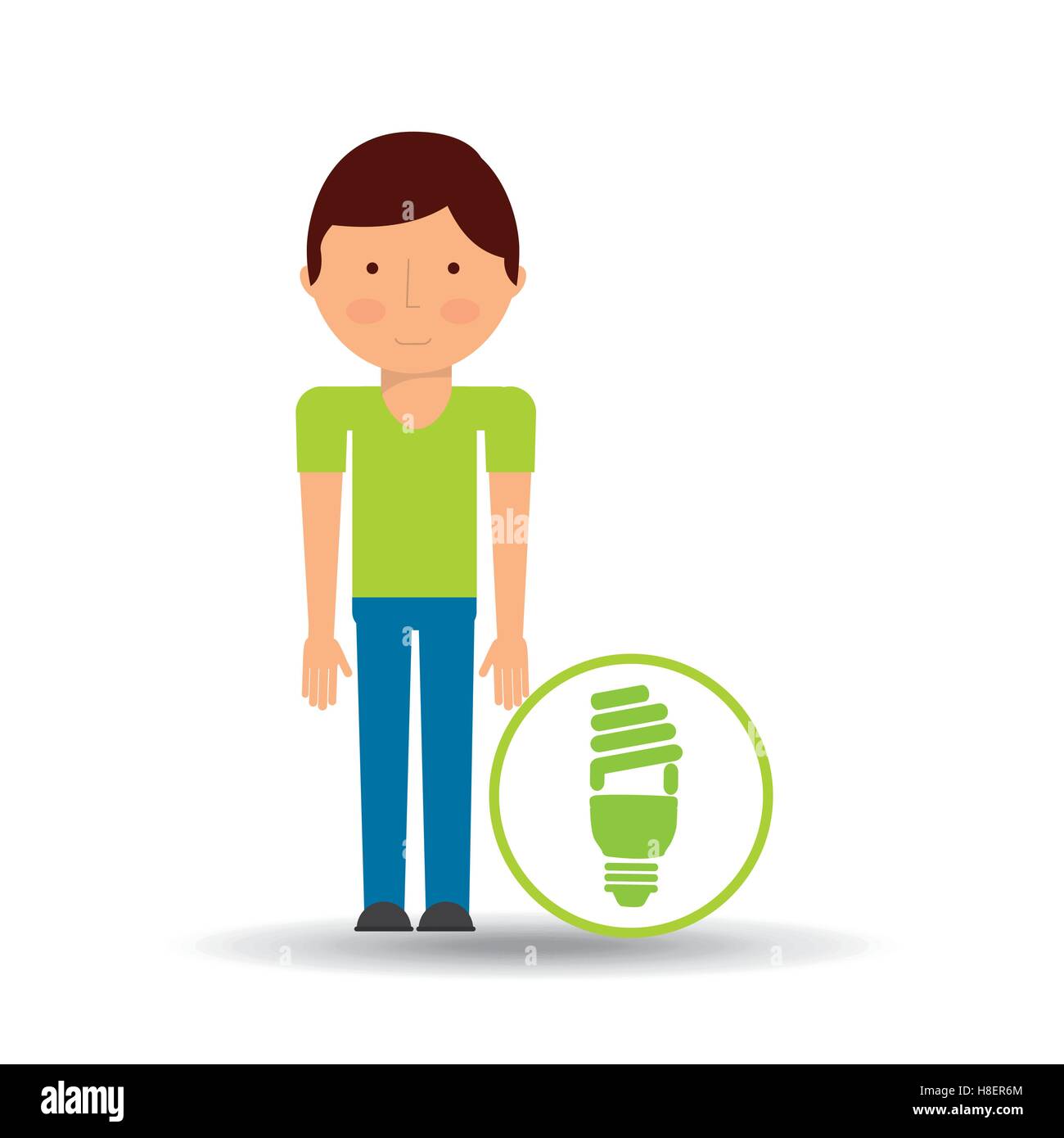 environment icon boy with bulb energy green vector illustration eps 10 Stock Vector