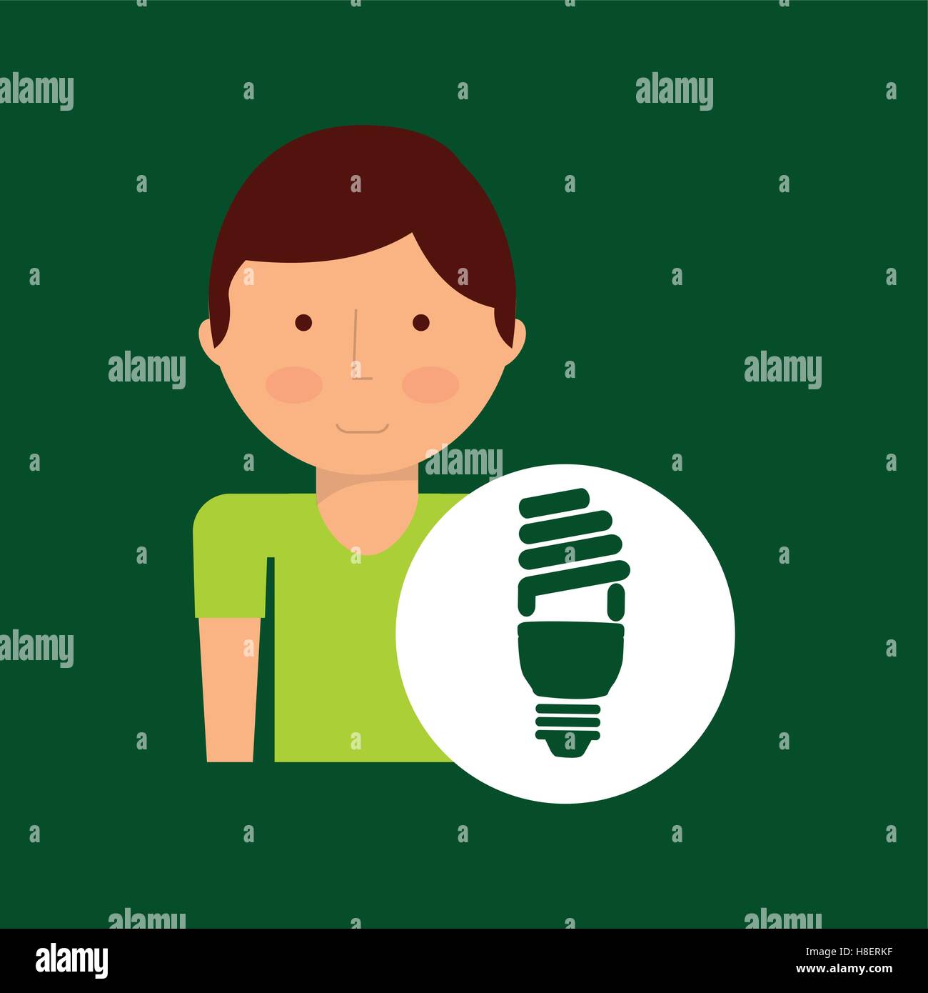 environment icon boy with bulb energy green vector illustration eps 10 Stock Vector