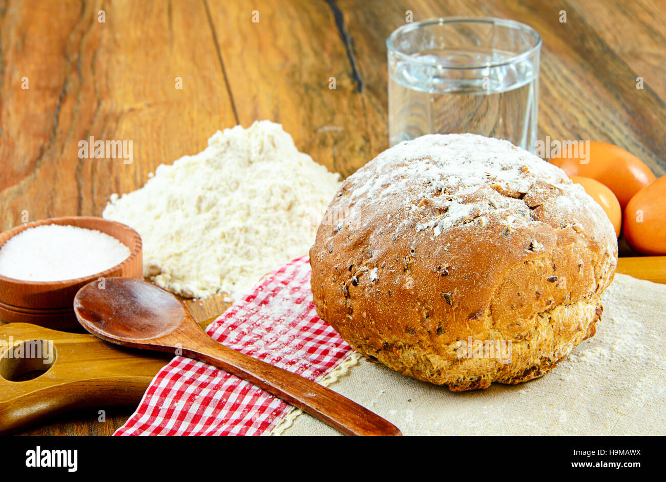 Bread, Flour, Egg and Water Studio Photo Stock Photo