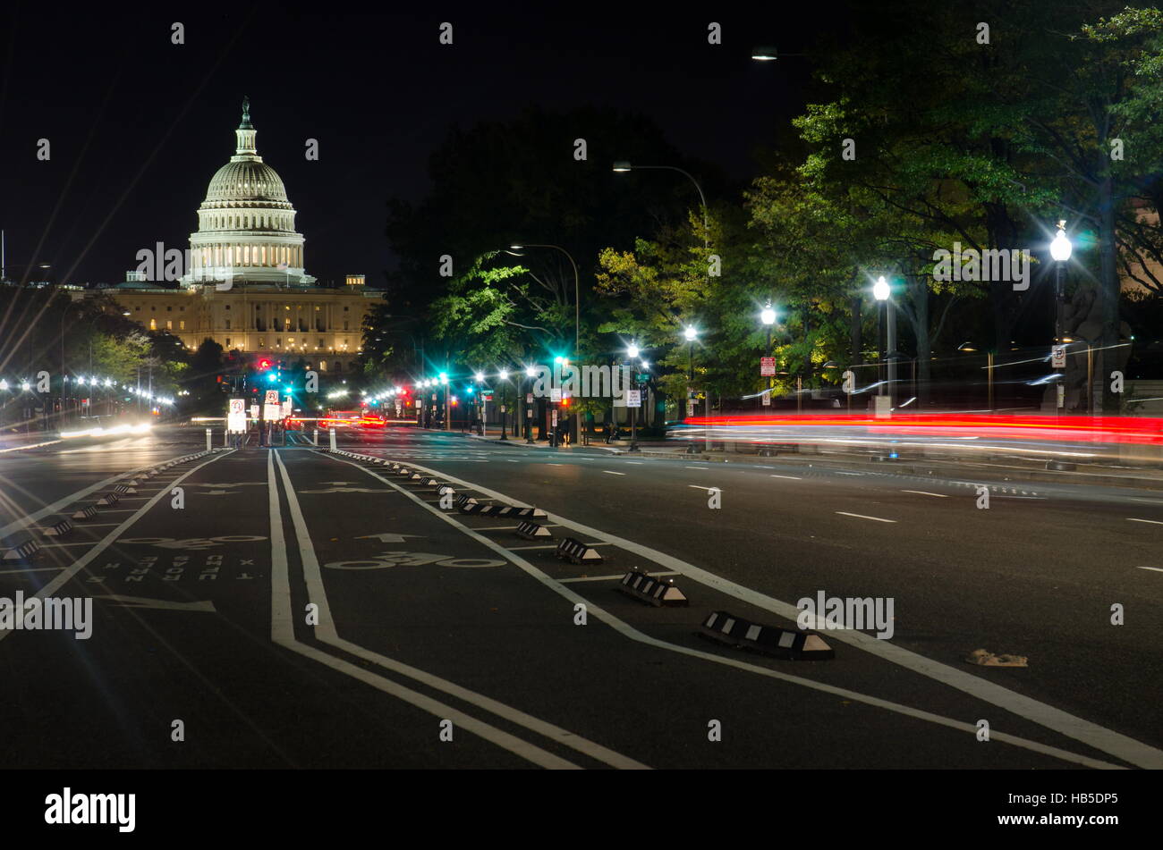 WASHINGTON DC, USA - OCTOBER 24, 2016: United States Capitol Washington street view at night Stock Photo