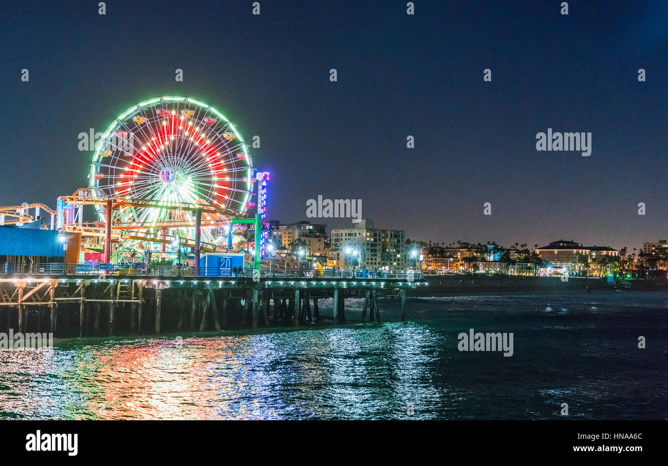 Santa monica,California,usa. 2016/07/21:Santa monica beach at night,Santa monica,California,usa. Stock Photo