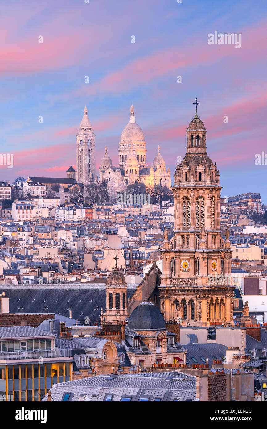 Sacre-Coeur Basilica at sunset in Paris, France Stock Photo