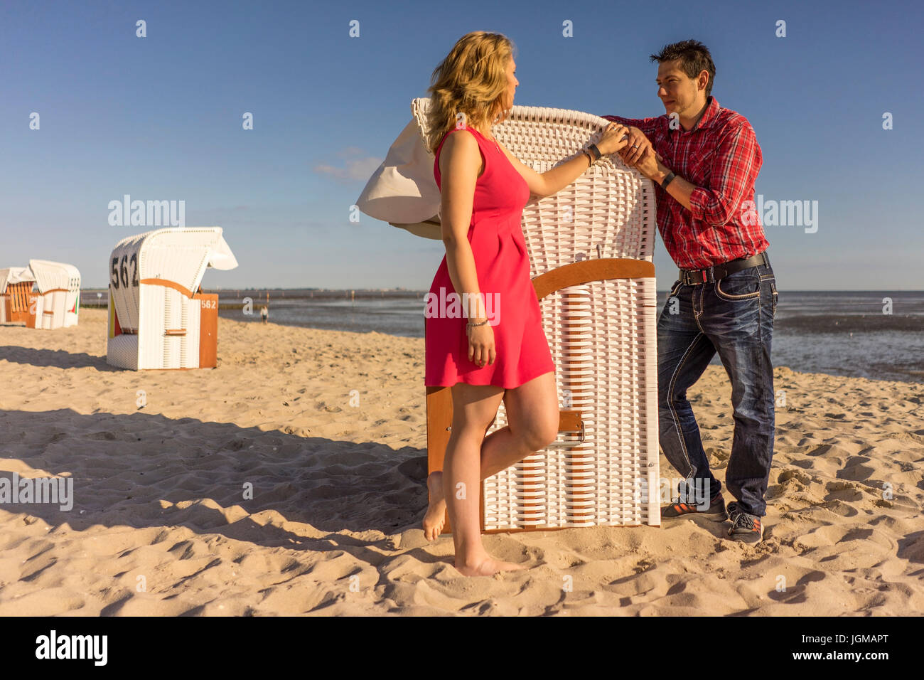 Europe, the Federal Republic of Germany, Hooksiel, Wangerland, Friesland, the North Sea, North Sea coast, pair, man, woman, 30, 35, years, vacation, b Stock Photo