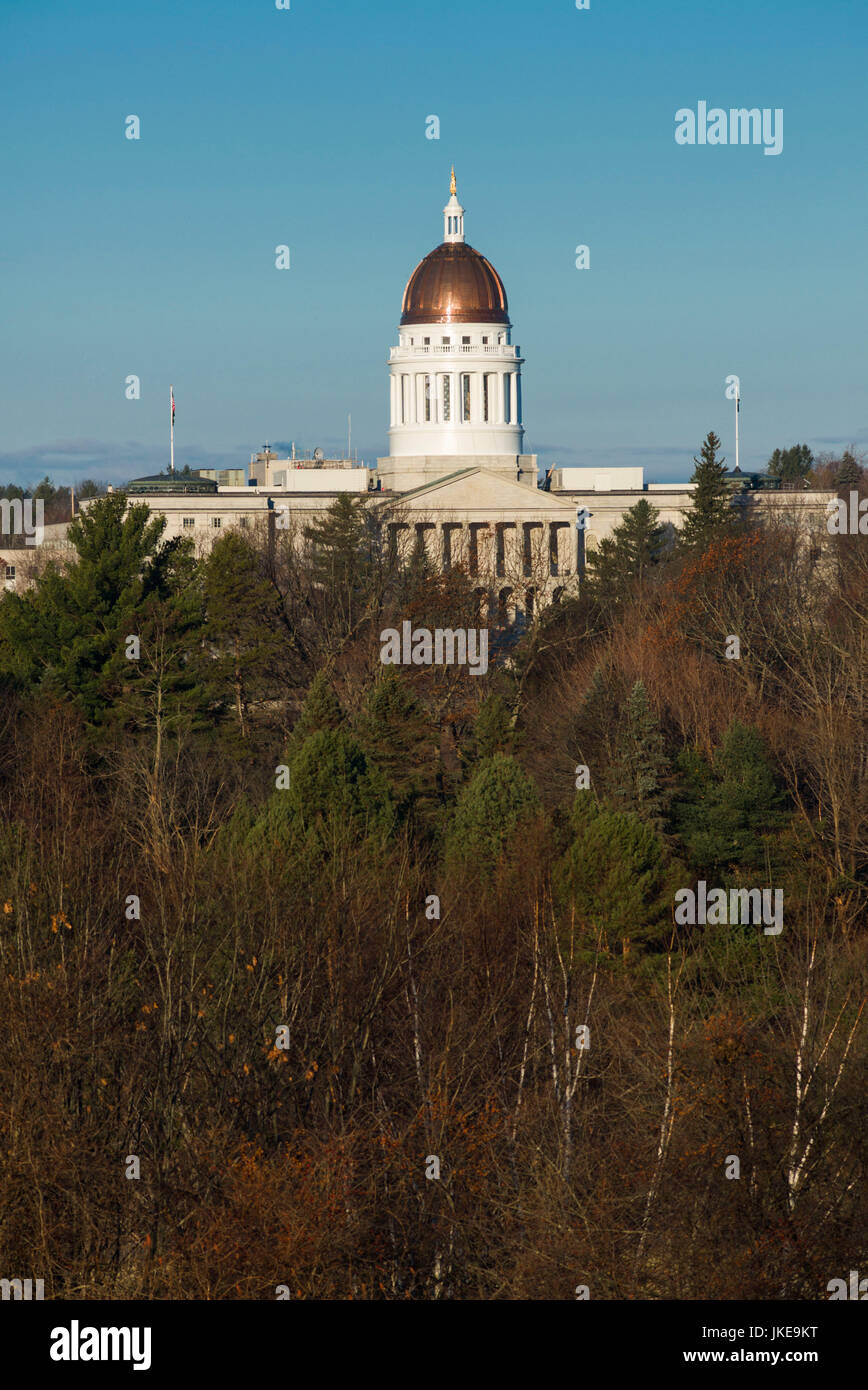 USA, Maine, Augusta, Maine State House, designed by Charles Bulfinch, 1832, with new copper dome, 2014, morning, elevated view Stock Photo