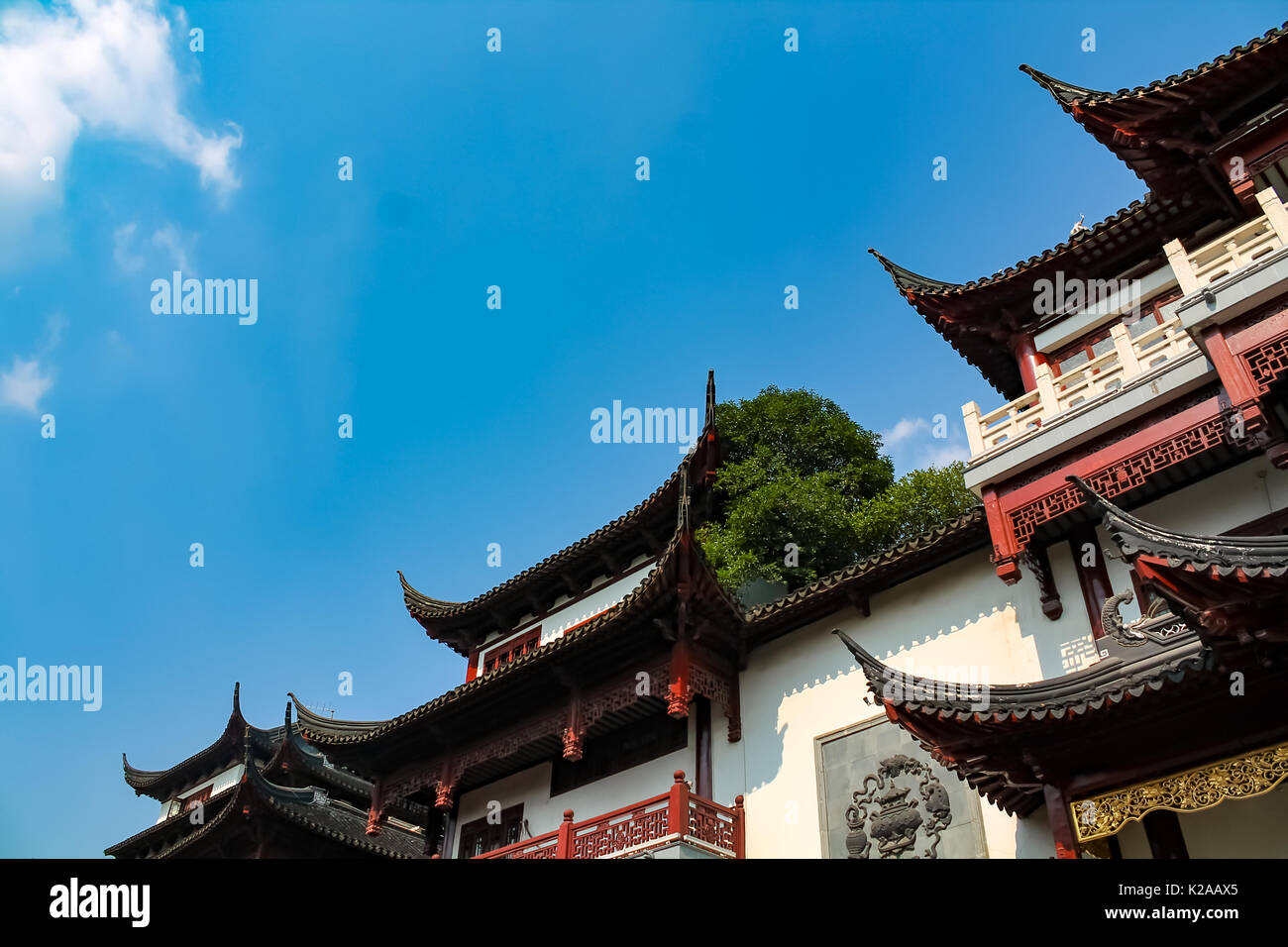 Ancient Chinese rooftops in Shanghai old town Stock Photo