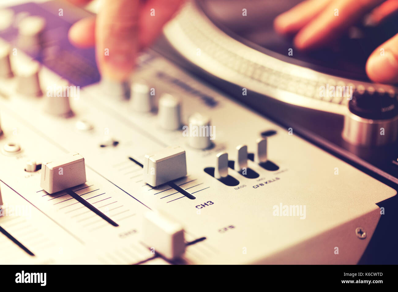 closeup of vinyl turntable mixing controller Stock Photo