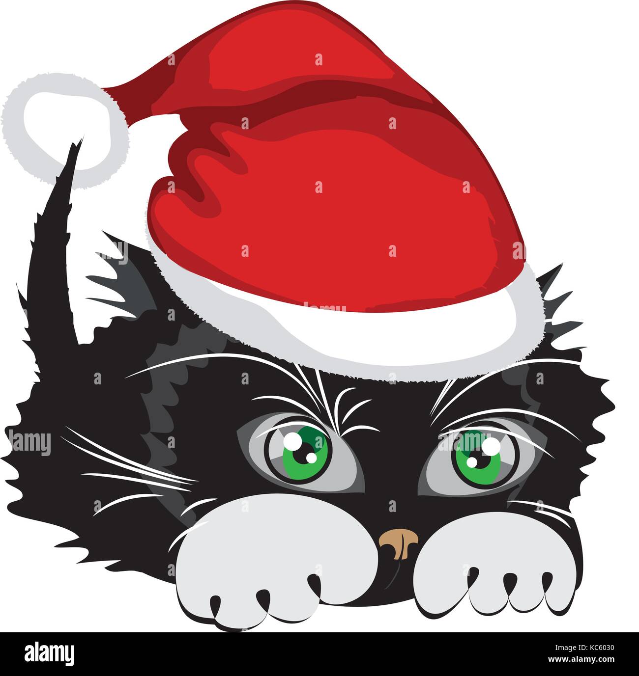 Kitten wearing a Santa Claus hat over white background Stock Vector