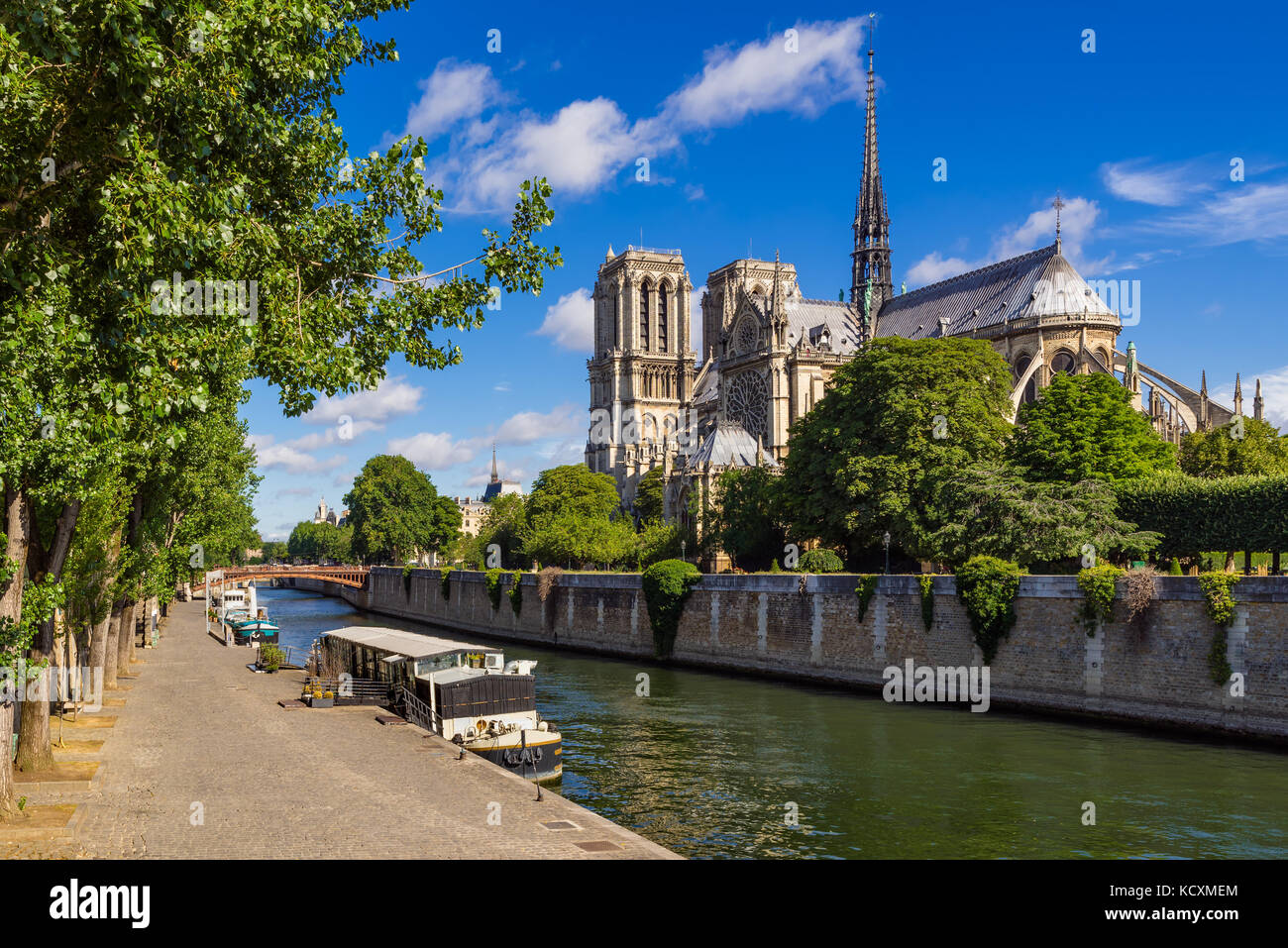 Notre Dame de Paris cathedral with the Seine River in Summer. Paris, France Stock Photo