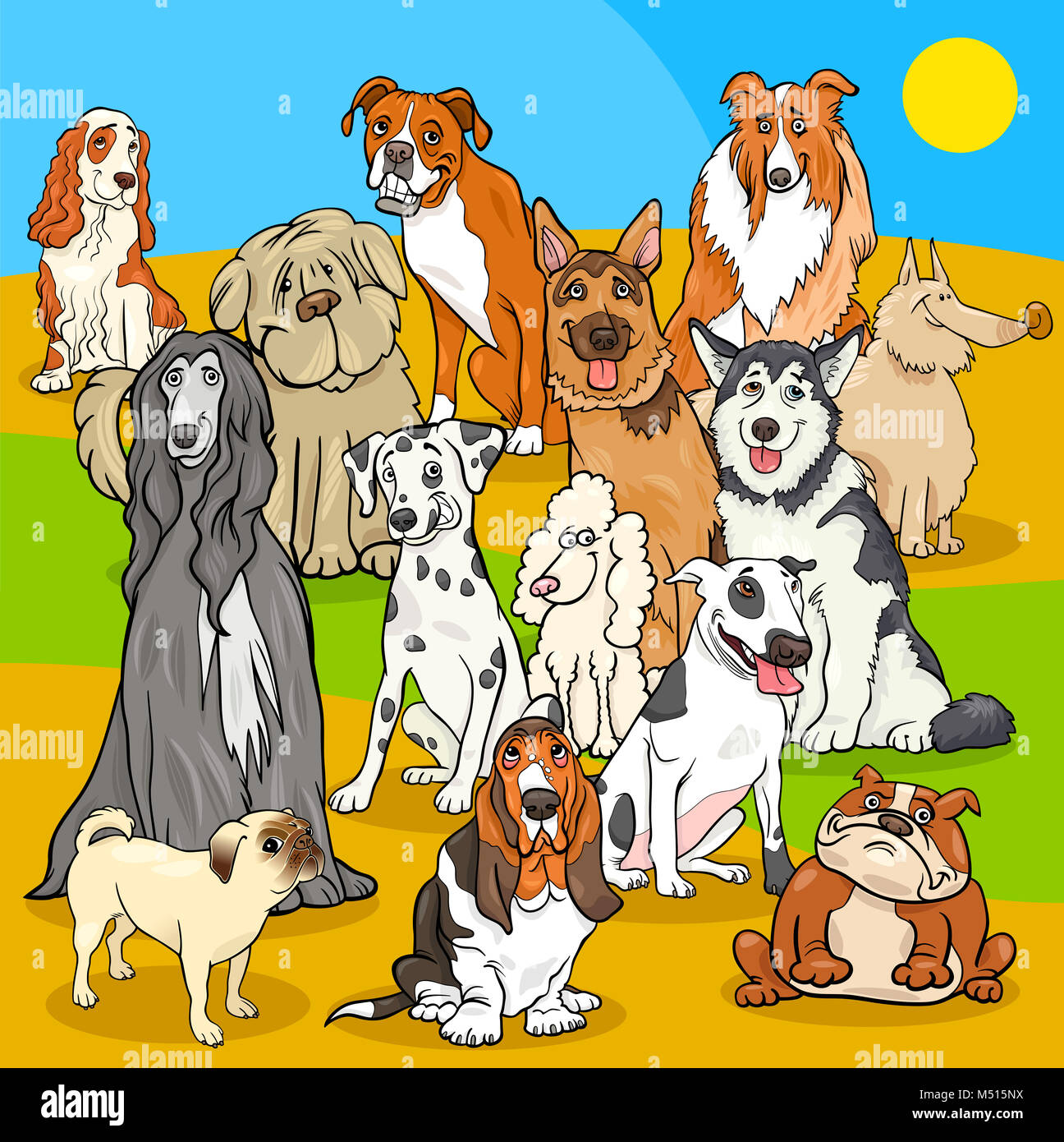 pedigree dogs cartoon characters group Stock Photo