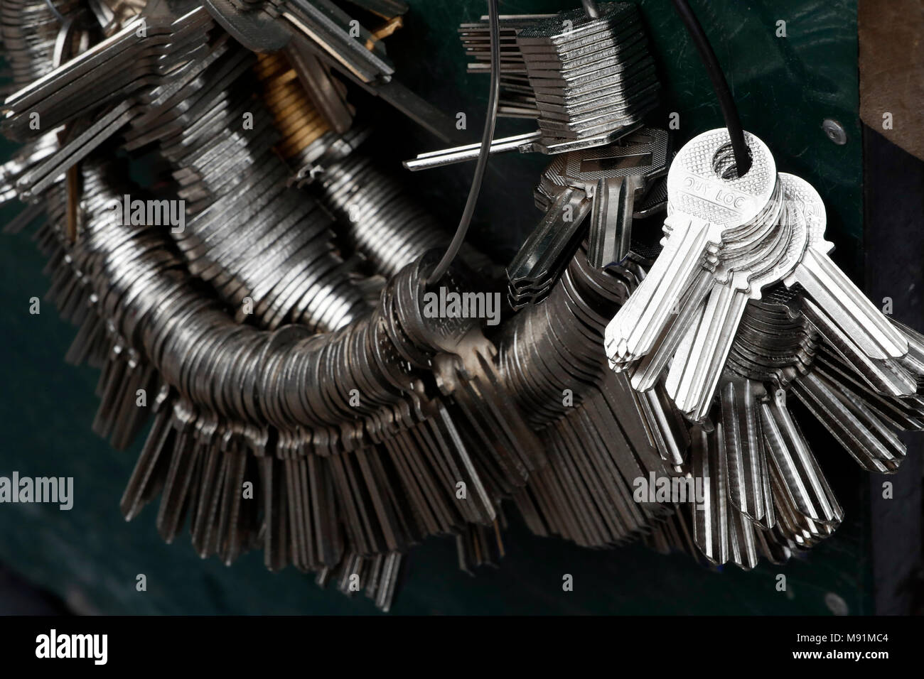 Blank keys on a large keyring. Hanoi. Vietnam. Stock Photo