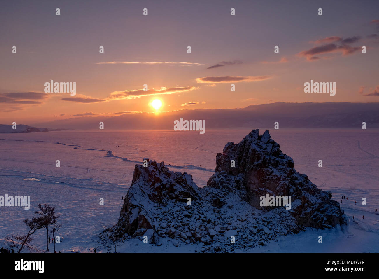 Cape Burkhan (Shamanka) at sunset, Khuzhir, Irkutsk Oblast, Siberia, Russia Stock Photo