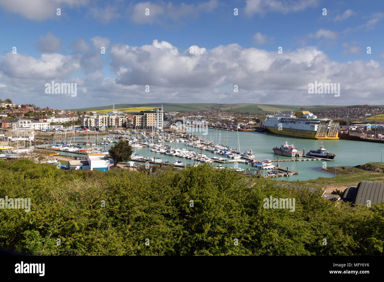 Newhaven Port and Marina in East Sussex from Newhaven fort Stock Photo