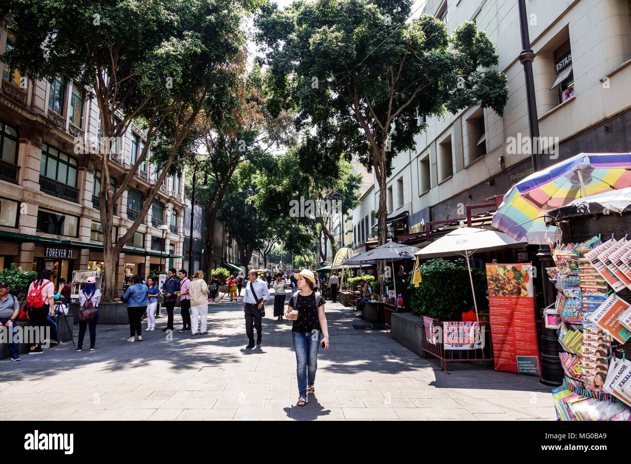 Mexico City,Mexican,Hispanic,historic Center Centre,Calle Gante,pedestrian street,woman female women,man men male MX180305127 Stock Photo