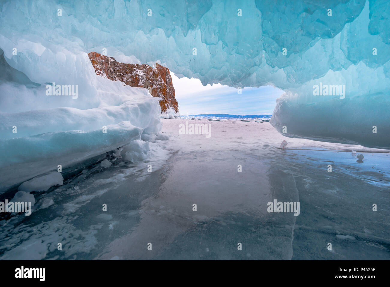 Inside the ice cave at Lake Baikal, Irkutsk region, Siberia, Russia Stock Photo