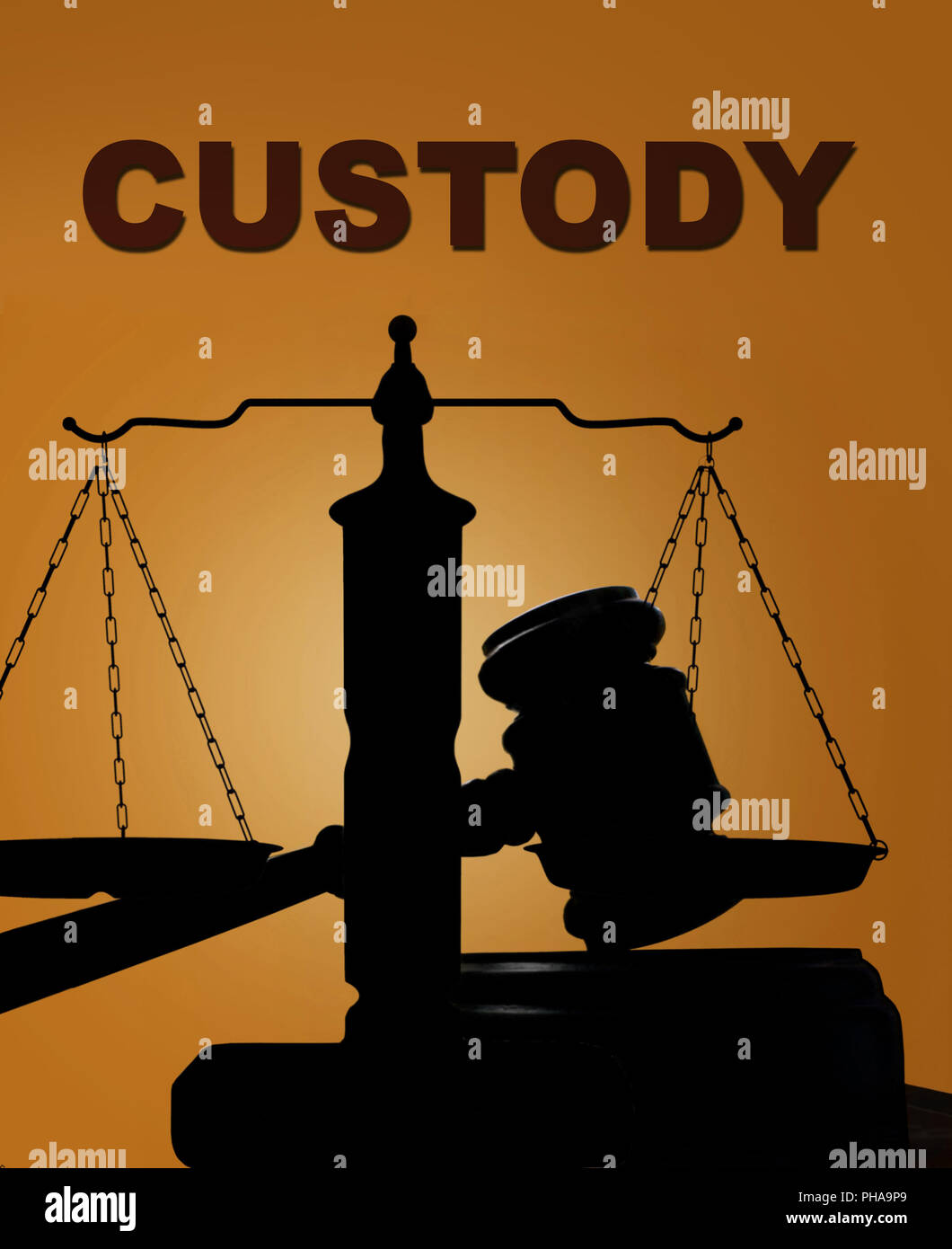 Custody and gavel with scales Stock Photo