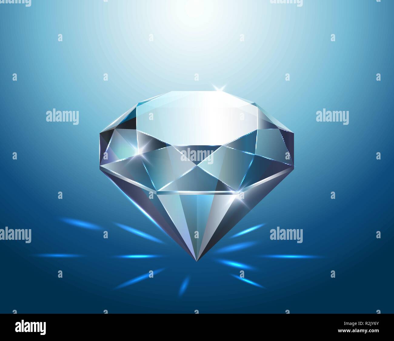 Big pure blue diamond with glitter, vector illustration. Stock Vector