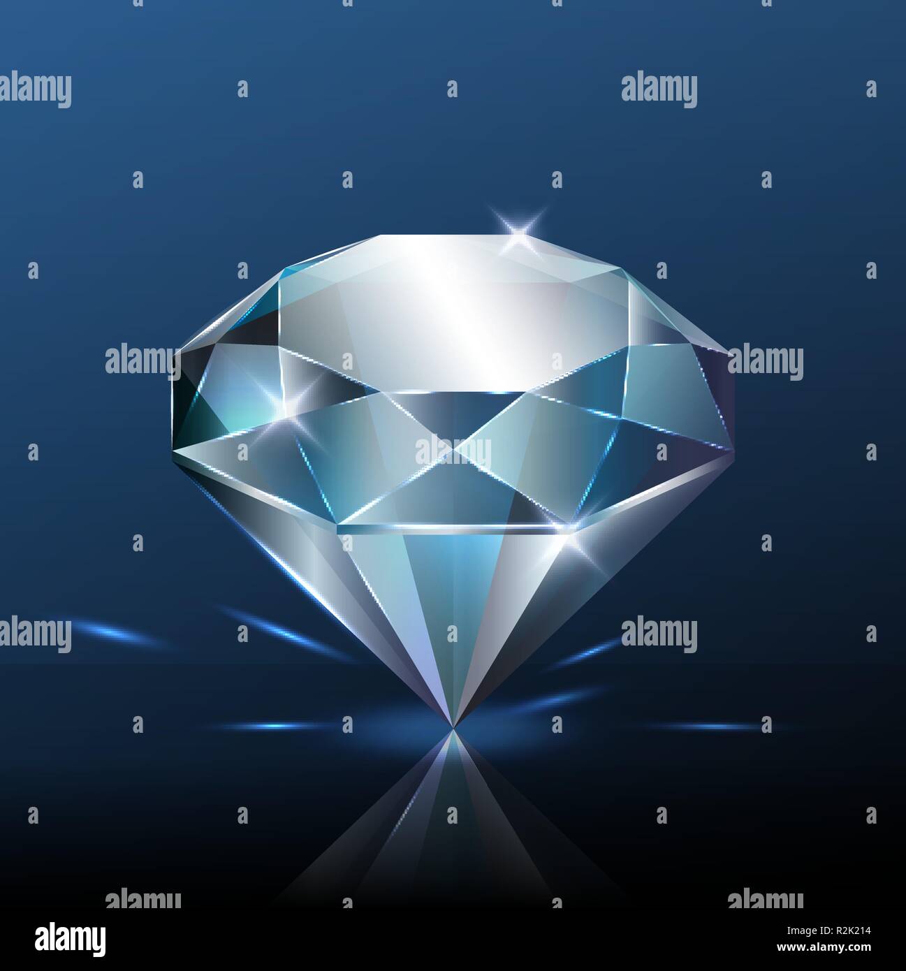 Big pure blue diamond with glitter, vector illustration. Stock Vector