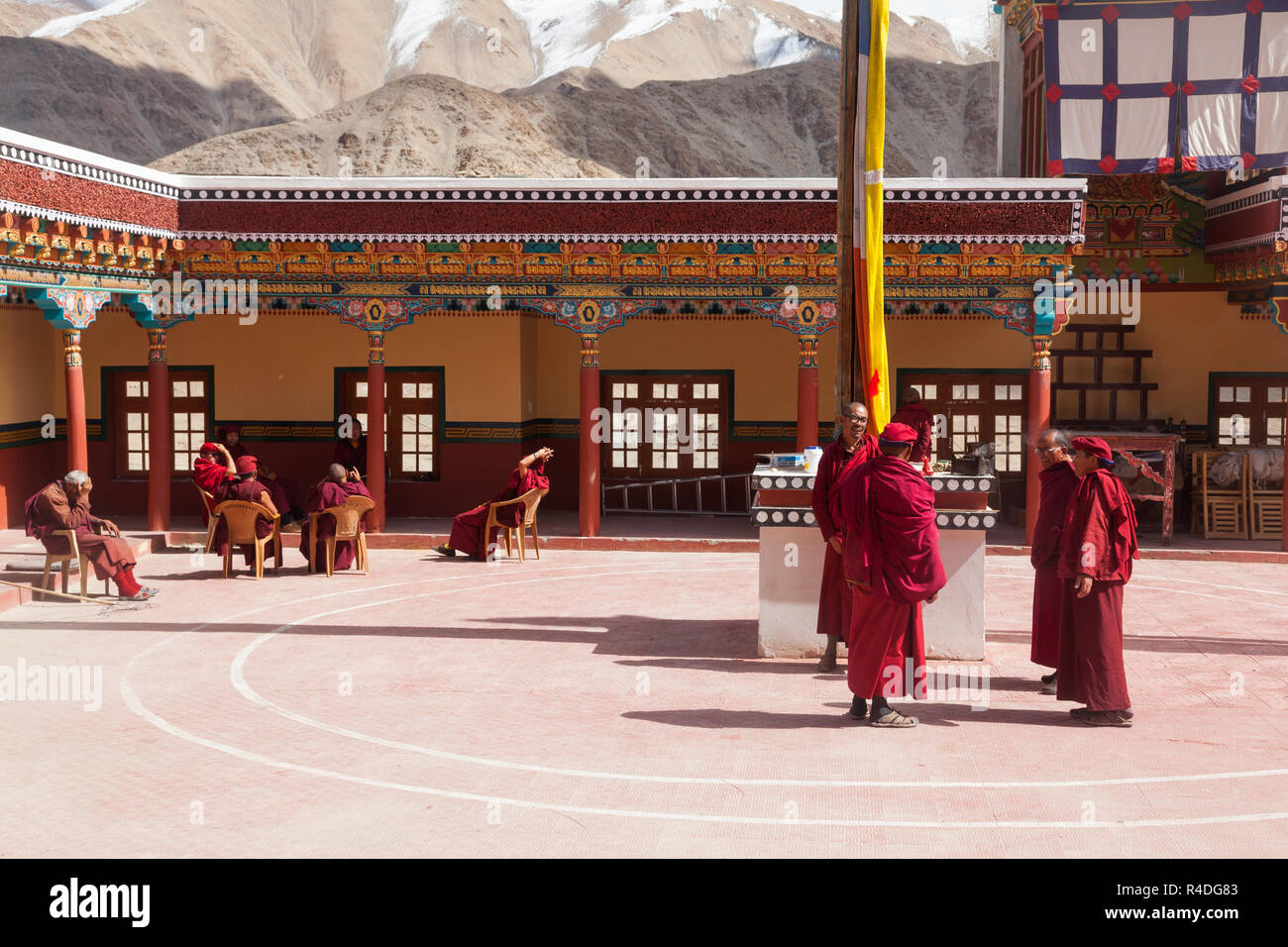 Buddhist monks in Chemrey Gompa, Ladakh, Jammu and Kashmir, India Stock Photo