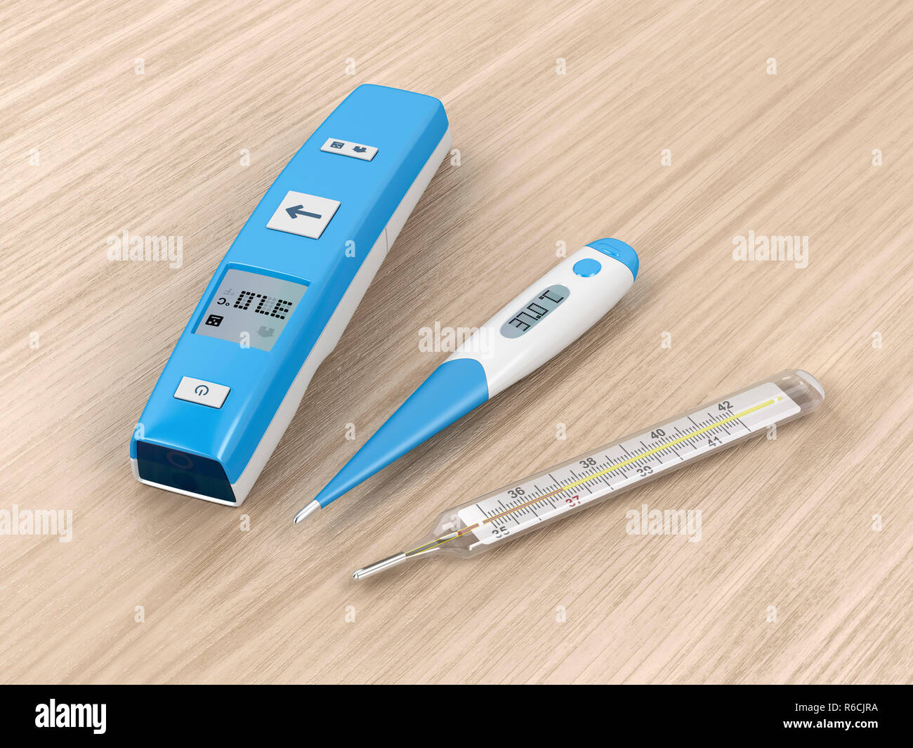 Different types of medical thermometers Stock Photo