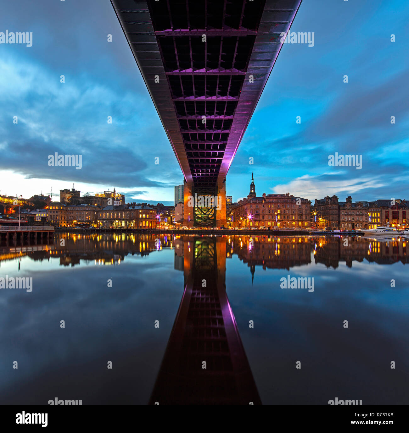 Newcastle quayside at night seen from Gateshead Quays, Gateshead, Tyne and Wear, England, United Kingdom Stock Photo