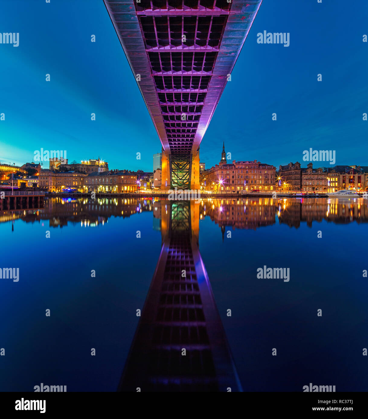 Newcastle quayside at night seen from Gateshead Quays, Gateshead, Tyne and Wear, England, United Kingdom Stock Photo